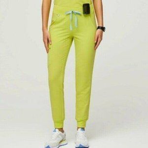 Neon yellow FIGS scrub joggers